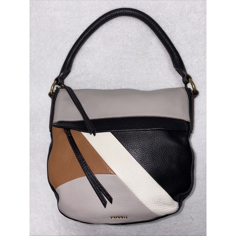 Fossil Molly‎ Pebbled Leather Shoulder Bag Patchwork Hobo Purse